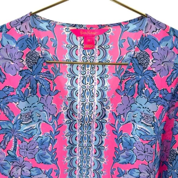 Lilly Pulitzer Women’s M Pamela 3/4 Sleeve Top Soleil Pink Paradise Elephant - Picture 3 of 14